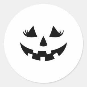 Jack O Lantern Face Pumpkin Eyelashes Halloween Wo Classic Round Sticker