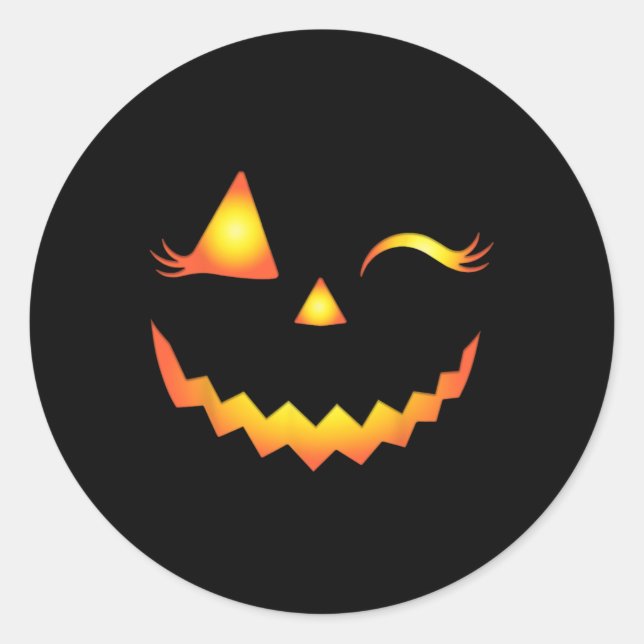 Jack O Lantern Face Pumpkin Eyelashes Hallowen Cos Classic Round Sticker (Front)