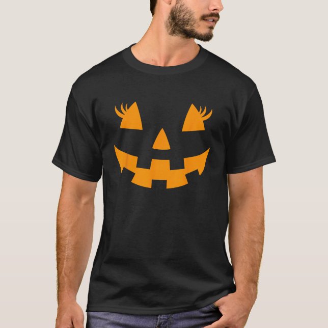Jack O Lantern Face Pumpkin Eyelashes Hallowen Cos T-Shirt (Front)