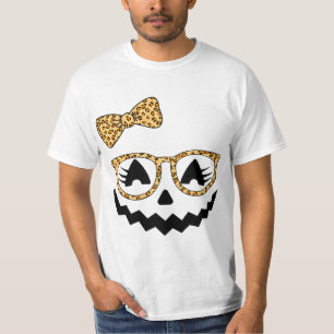 Jack O Lantern Face Pumpkin Halloween Leopard Prin T-Shirt