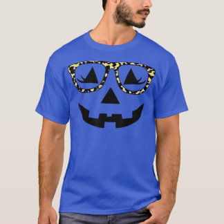 Jack O Lantern Face Pumpkin Hallowen Leopard Print T-Shirt