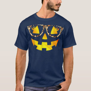 Jack O Lantern Face Pumpkin Hallowen Leopard Print T-Shirt