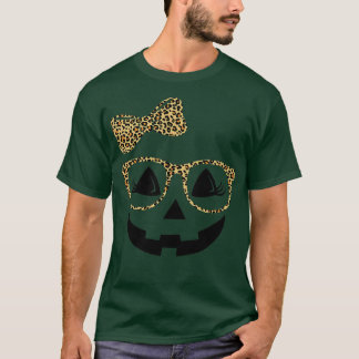 Jack O Lantern Face Pumpkin Hallowen Leopard Print T-Shirt