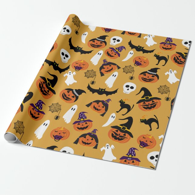Jack o Lantern Family pattern Wrapping Paper (Unrolled)