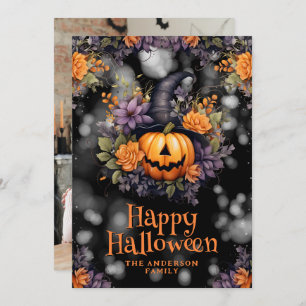 Jack O’Lantern Floral Photo Halloween Card