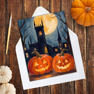 Jack-O-Lantern Fright Halloween Spooky Painted Holiday Card