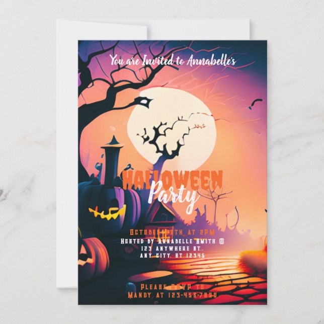 Jack-O' Lantern Full Moon Halloween Party Invitation (Front)