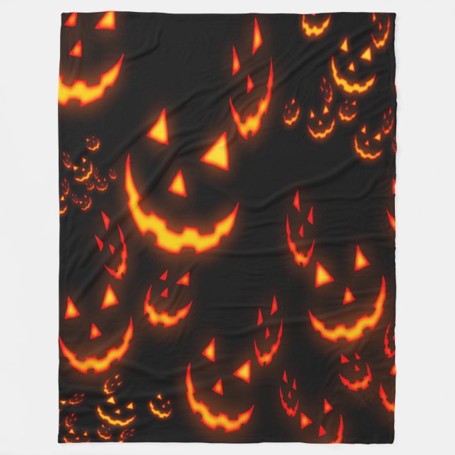 Jack O' Lantern Glowing Faces Fleece Blanket (Front)
