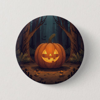 Jack O' Lantern Glowing In The Forest 6 Cm Round Badge