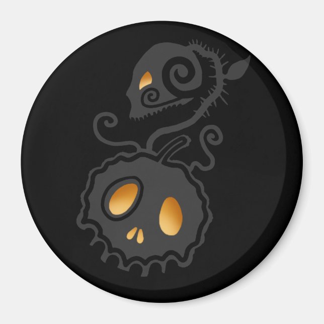 Jack O Lantern Glowing Skull Vine Magnet (Front)