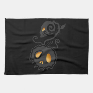 Jack O Lantern Glowing Skull Vine Tea Towel