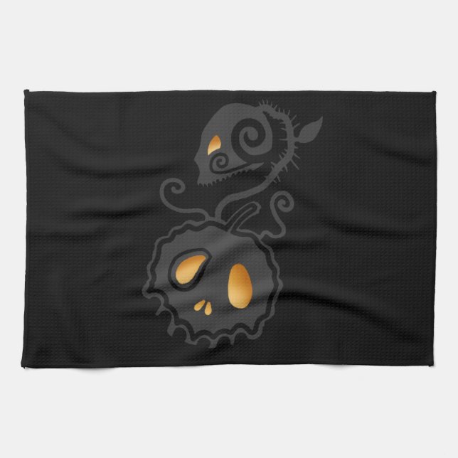 Jack O Lantern Glowing Skull Vine Tea Towel (Horizontal)