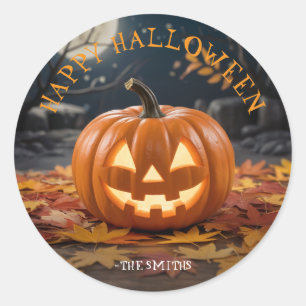 Jack O Lantern Halloween custom name sticker