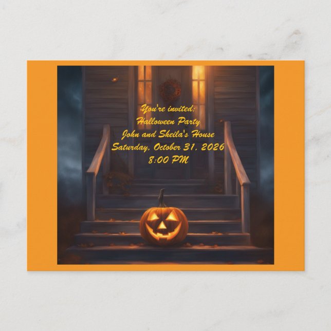 Jack-o-Lantern Halloween Invitation Postcard (Front)