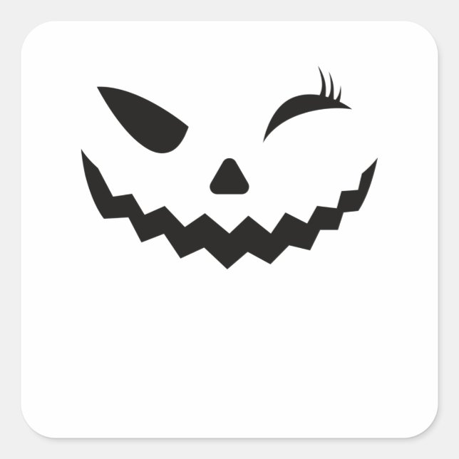 Jack O Lantern Halloween Pumpkin Face Winking Square Sticker (Front)