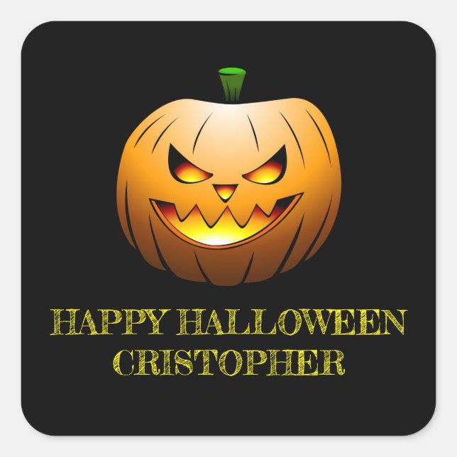 Jack-o-Lantern Halloween Pumpkin Square Sticker (Front)