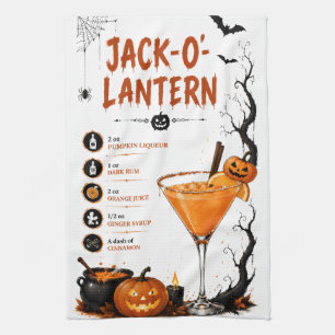 Jack O Lantern Halloween Recipe Tea Towel
