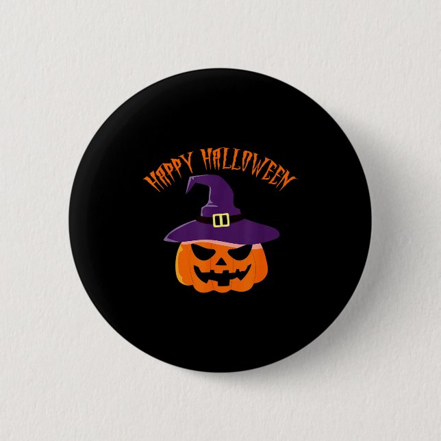 Jack o lantern halloween witch hat  6 cm round badge (Front)