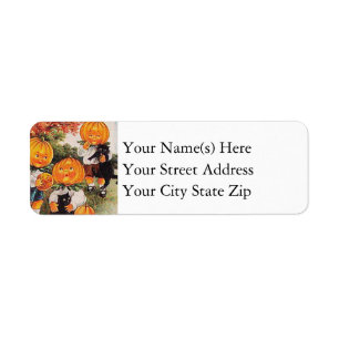 Jack O Lantern Heads Black Cats Vintage Halloween Return Address Label