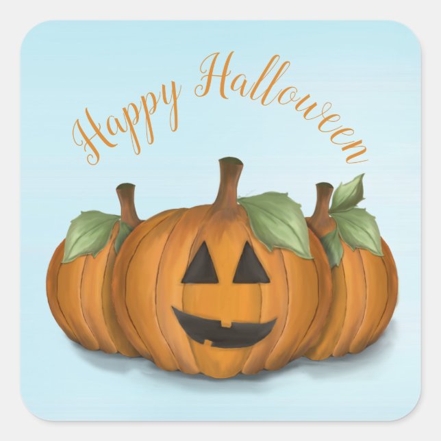 Jack O Lantern in Pumpkin Patch Square Sticker (Front)