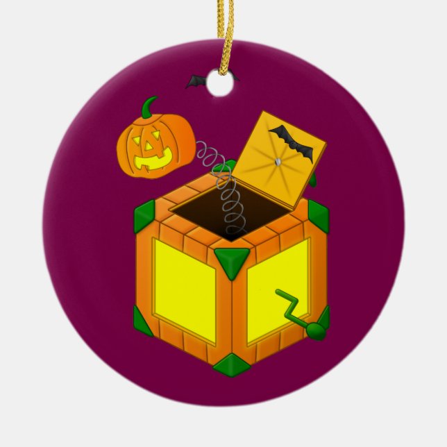 Jack-o-Lantern-in-the-Box -  Ceramic Ornament (Front)
