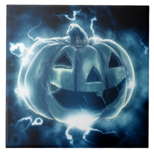 jack-o-lantern in the rain ceramic tile