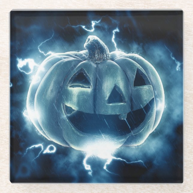  jack-o-lantern in the rain glass coaster (Front)