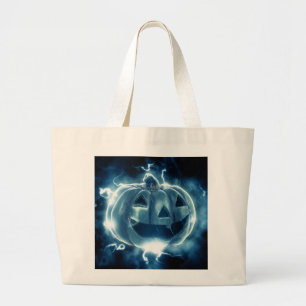  jack-o-lantern in the rain large tote bag