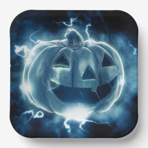 jack-o-lantern in the rain paper plate