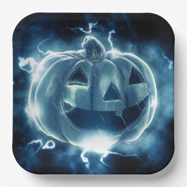  jack-o-lantern in the rain paper plate (Front)