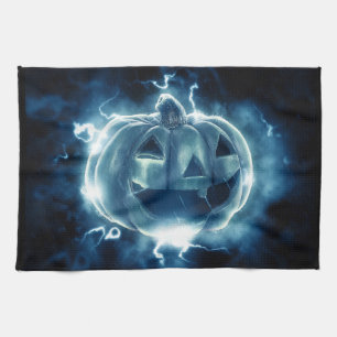 jack-o-lantern in the rain tea towel