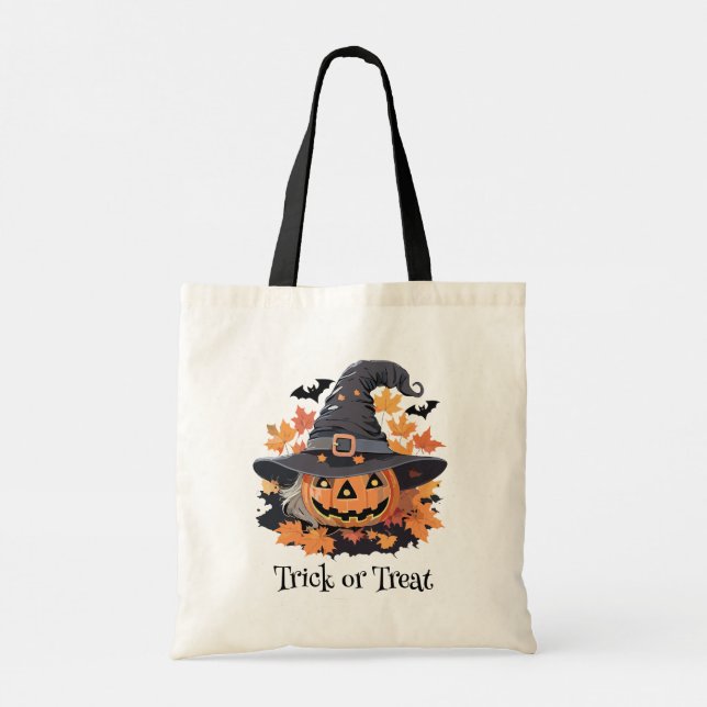 Jack-o-Lantern in Witch Hat Halloween Tote Bag (Back)
