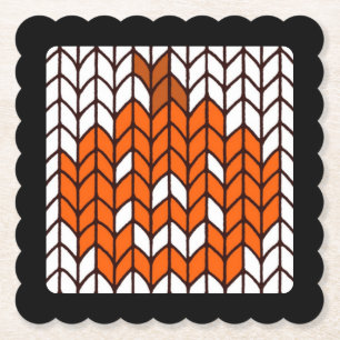 JACK-O-LANTERN KNIT Scalloped Square Paper Coaster