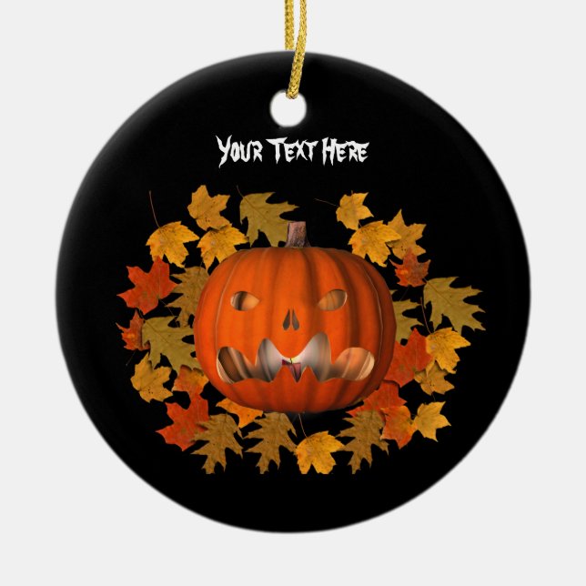 Jack O Lantern Leaves Halloween Ornament (Front)