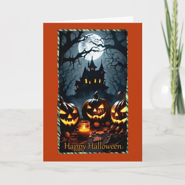 Jack-O-Lantern Meeting Halloween Card (Front)
