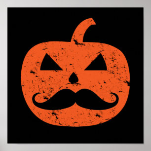 Jack O Lantern Moustache Pumpkin Funny Halloween Poster