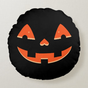 Jack-o’-Lantern Orange Eyes & Mouth – Halloween Round Cushion