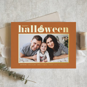 Jack-o'-lantern Orange Photo Halloween Foil Greeting Card