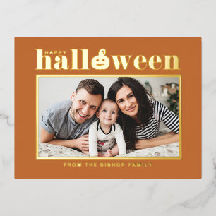 Jack-o'-lantern Orange Photo Halloween Foil Holiday Postcard