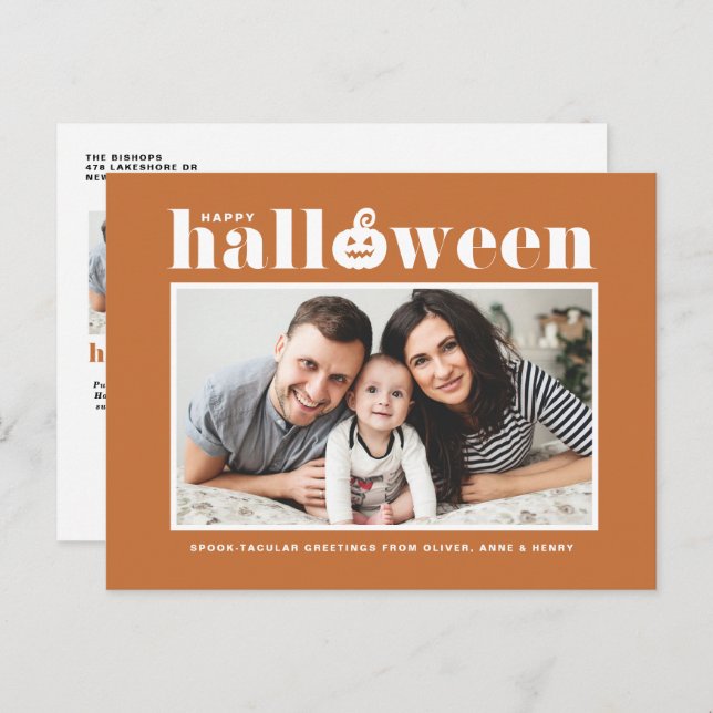 Jack-o'-lantern Orange Photo Happy Halloween Holiday Postcard (Front/Back)