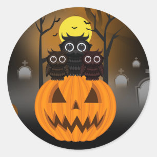 Jack O lantern & Owls Classic Round Sticker