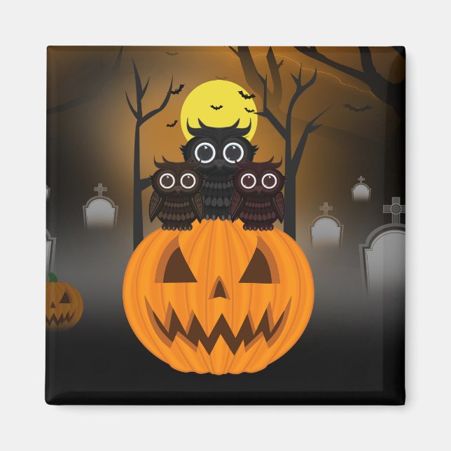 Jack O lantern & Owls Magnet (Front)