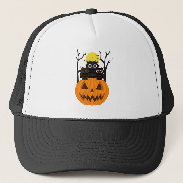 Jack O lantern & Owls Trucker Hat (Front)