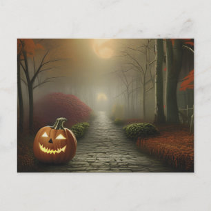 Jack-O' Lantern Path with Creepy Shadow Halloween Holiday Postcard