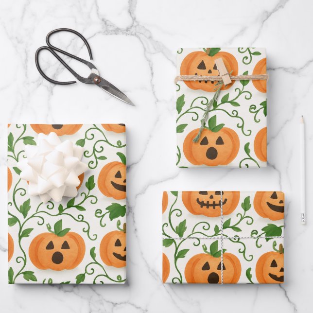 Jack-O’-Lantern patterned  Wrapping Paper Sheet (Front)