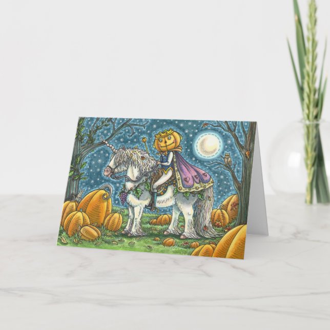 JACK O LANTERN PRINCE ON HIS MAGIC UNICORN Blank Card (Front)