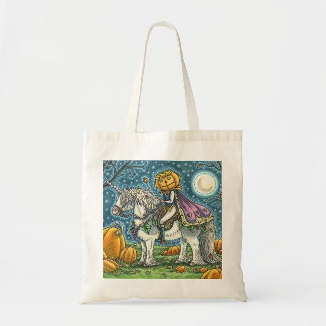 JACK O LANTERN PRINCE ON HIS MAGIC UNICORN PONY TOTE BAG (Front)