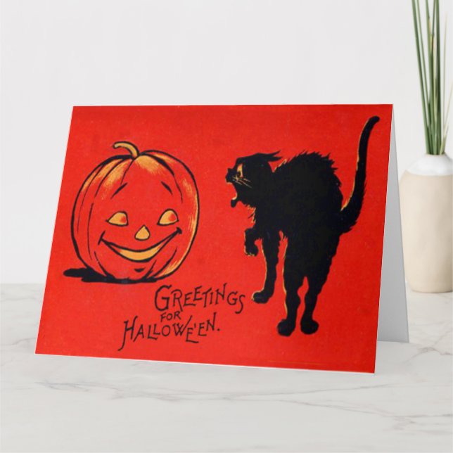 Jack O Lantern Pumpkin Black Cat Card (Front)