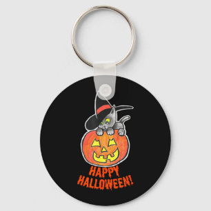 Jack-O-Lantern Pumpkin Black Cat Halloween Key Ring