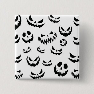 Jack O Lantern Pumpkin Face Black and White 15 Cm Square Badge